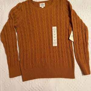 ST. John's Bay Sweater Women's Medium Deep Bronze Cable Knit Classic Cozy NWT